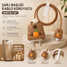 İphone 17 Pro Uyumlu Nano Ekran Koruyucu Hediyeli Şarj Başlığı & Kablo Koruyucu Koruma Seti Yeşil