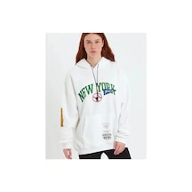 Baskılı Kapüşonlu Sweatshirt - Beyaz Beyaz