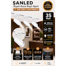 Led Beyaz Kasa Beyaz Işık 35w Raylı Spot / 4 Adet 1 Metre Ray