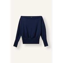 Defacto Loose Fit Geniş Ribanalı Omzu Açık Basic Sweatshirt I4990ax26aunv241 Lacivert-nv241