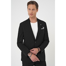 Efor Comfort Fit Mono Yaka Çift Yırtmaç Torba Cep Gofre Kumaş Casual Siyah Ceket C 703 Siyah