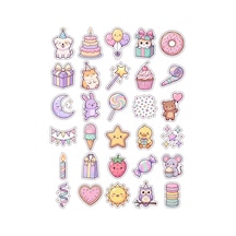 30 Adet Pastel Doğum Günü Sticker Seti - Laptop Defter Ajanda İçin Çok Renkli