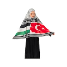 Zaytoon Şal Kefiye Desenli Filistin Ve Türkiye Bayrakları Dijital Baskılı Filistin Şal S100044 Çok Renkli