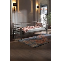 Kappis Daybed Tek Kişilik Sedir Metal Karyola 90x200 Kahverengi Ahşap Latalı