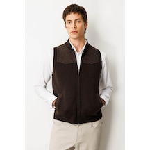 Erkek Hakim Yaka Göğsü Ve Cebi Keçe Yün Yelek K.kahve K.kahve