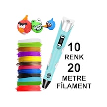 MAVİ 3D Kalem Yazıcı+10 renk 20 metre (10x2metre) PLA Filament
