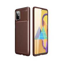Samsung Galaxy Uyumlu M51 Kılıf Auto Focus Karbon Kapak - Kahverengi İtdark7046