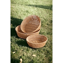 3 Lü Rattan Plastik Sepet, Ekmeklik , Meyve Sepeti Yuvarlak 3 Boy 3717/3lükrem