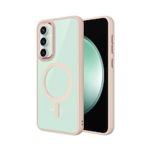 Galaxy Uyumlu S23 Fe Kılıf Magsafe Şeffaf Arka Yüz Kamera Yükseltili Silikon Pazarplus Pembe Açık