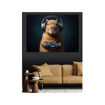 Kulaklıkla Oyun Oynayan Capybara Yağlı Boya Dokulu Kanvas Tablo Canvas Tablosu