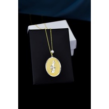 Papatya Silver 925 Ayar Gümüş Gold Rodyum Kaplama İncili Sol Anahtarı Plaka Kolye