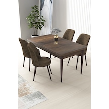 Canisa Nil Serisi 70x110 Sabit Barok Ahşap Desen Masa Takımı Ve 4 Kahverengi Sandalye Masa Barok Ahşap Desen Sandalyeler Kahve