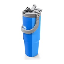 Coral High Mavi Çizgili Desenli Pipetli Ve Direkt İçim Çelik Termos 900 Ml 38748 Mavi