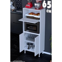 Rona 65 Cm Çok Amaçlı Mutfak Kiler Dolabı Raflı Mikrodalga Fırın Standı Banyo Dolabı 65x150x32 Cm Beyaz