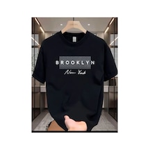Medinenur Brooklyn Yazı Baskılı Basic T-sihrt Siyah