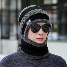 Kışlık Erkek Trend Örgü Şapka Ve Boyunluk Seti Siyah