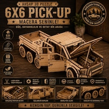 6x6 Pick-up Ahşap Maket Seti Dıy 3d Puzzle Açılabilir Kapılı Arazi Aracı Koleksiyoner Modeli 531 Parça