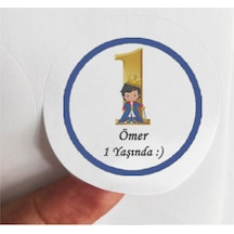 48 Adet 4 Cm Kişiye Özel Mavi 1 Yaş Baskılı Mat Etiket Sticker -1