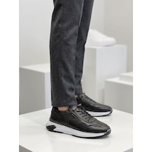 Slope 1474 Siyah Hakiki Deri Bağcıksız Günlük Erkek Sneaker Ayakkabı