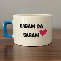 Babam Da Babam Baskılı Mavi Kulplu C Fincan