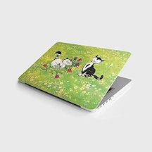 Laptop Sticker Notebook Pc Kaplama Etiketi Çiçekler Ve Kedi 124-Pembe