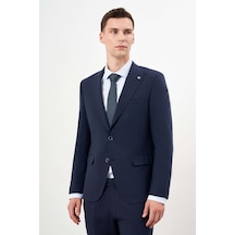 Morven Erkek Lacivert Yünlü Platinium Ekoseli Slim Fit Mono Yaka Takım Elbise 24mc001082200 Lacivert
