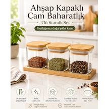 Bambu Kapaklı Cam Baharatlık 3'lü Set Çok Renkli