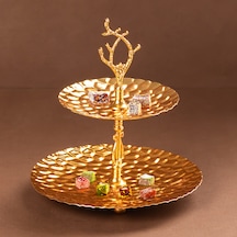 Porsima 2 Katlı Gold Metal Mini Sunumluk-mini İkramlık Lokumluk