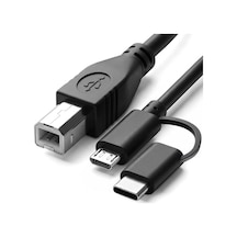 Type-c + Micro Usb To Usb-b Yazıcı/mıdı Bağlantı Kablosu 1 Metre - Printer, Tarayıcı, Mıdı Kl Standart