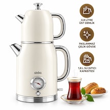 Krem Elektrikli Cam Demlikli Plastik Retro Çay Seti Çaycı Derece Göstergeli 1600w 1.8lt - 1lt Stm-5849 5286