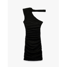 Koton Tek Omuz Tül Detaylı Slim Fit Bodycon Mini Abiye Elbise Siyah 6sak80098fk