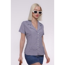 Madmext Saks Pötikareli Kadın Gömlek Mg2359 Saks