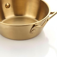 Amberhaus Gold Renk Paslanmaz Çelik Mini Sahan Ve Sunumluk - Kulplu Metal Kahvaltılık, Sosluk Ve Meze Tabağı - Mat Altın Görünümlü Servis Tavası 10 Cm Çok Renkli
