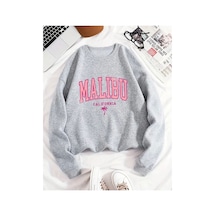 Herkesemoda Baskılı Bisiklet Yaka İçi Polarlı Sweatshirt Gri