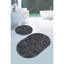 Füme Mermer Görünümlü Oval Banyo Klozet Paspas Seti Bs059n11