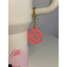 Pentagram Model Quencher Termos Bardak Aksesuarı Zincirli Dekoratif Süs Pembe