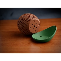 Bezos 3d Baskı Küre Saksı - Kafes Dokulu İki Parçalı Dekoratif Saksı - Kahverengi-yeşil Ob Standart