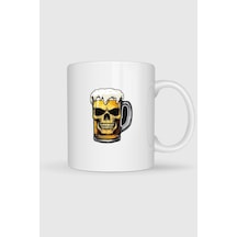 Foamy Skull Beer Baskılı Kupa Bardak Beyaz