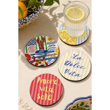 La Dolce Vita Bardak Altlığı 4lü Set Sicilya Temalı 9 Cm Mdf Çok Renkli