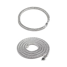 Yassı Sık Aralıklı İnce Erkek Çelik Zincir Kolye Ve Bileklik Set 3mm Eck13s Metalik Gri
