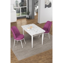 Canisa Concept Nil Serisi 70x110 Sabit Mutfak Masası Takımı Beyaz Mermer Desen Masa 2 Mor Sandalye Masa Beyaz/sandalyeler Mor