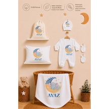 Pia Baby Erkek Bebek Yeni Doğan Hastane Çıkışı %100 Pamuk İsme Özel Tulum Seti Battaniye Yastık Kılıfı Kese 2019tybkyx Krem