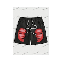 Tarzsokak Y2k Unisex Yaz Şort Bermuda Harajuka Anime Retro Kod-11545 Siyah