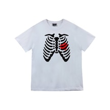 Stoned&Fame Unisex Beyaz İskelet Rib Cage Kurukafa Baskılı T-shirt Beyaz