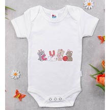 Bk Kids Cute Tasarımlı Beyaz Bebek Body Zıbın-2 Çok Renkli