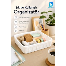 Jute Çok Amaçlı Sepet 5 L Mutfak Banyo Dolap İçi Saklama Düzenleyici Organizer 34x26x6,5 Cm beyaz
