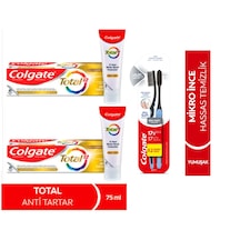 Colgate Anti Tartar Diş Macunu 2 x 75 ML + Mikro Ince Advanced Manuel Diş Fırçası 2'li