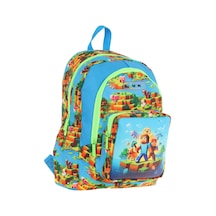 Kaukko Kids Üç Bölmeli Mavi Yeşil - Craft Baskılı Erkek Çocuk Okul Ve Günlük Sırt Çantası - L5280 Mavi - Yeşil