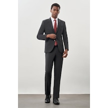 İmza Koyu Antrasit Düz Bez Ayağı Mono Yaka 2 Düğme Yünlü 6 Drop Comfort Fit Classic Takım Elbise 1001245180 070 Koyu Antrasit