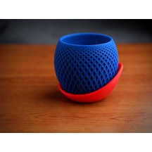 3d Baskı Küre Saksı - Kafes Dokulu İki Parçalı Dekoratif Saksı - Mavi-kırmızı Çok Renkli